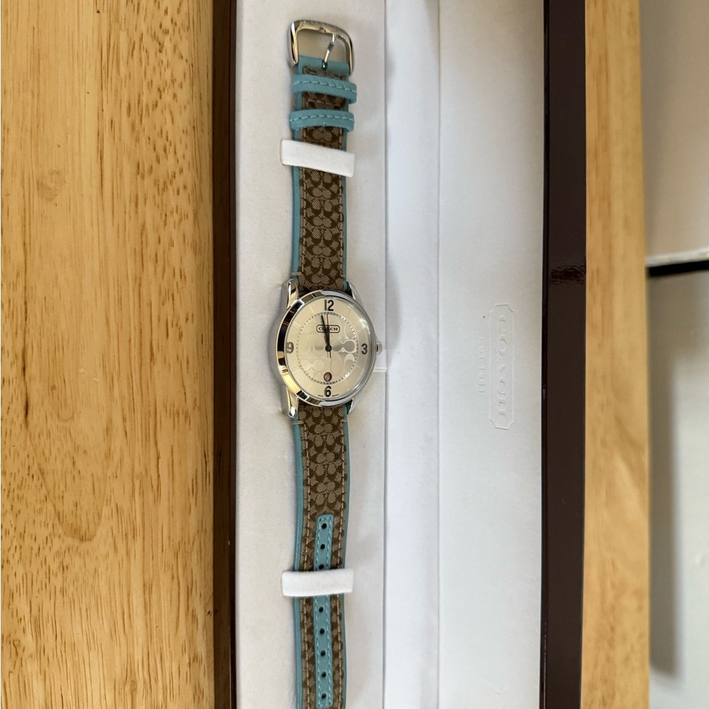 Authentic Coach Brown and Blue Analog Watch with Woven Band